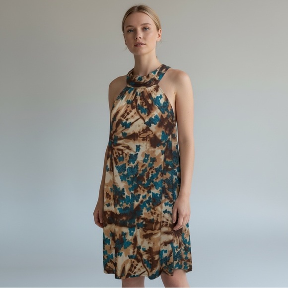 Dresses & Skirts - NEW Tie Dye Brown Butterflies High Neck Sleeveless Floaty Dress